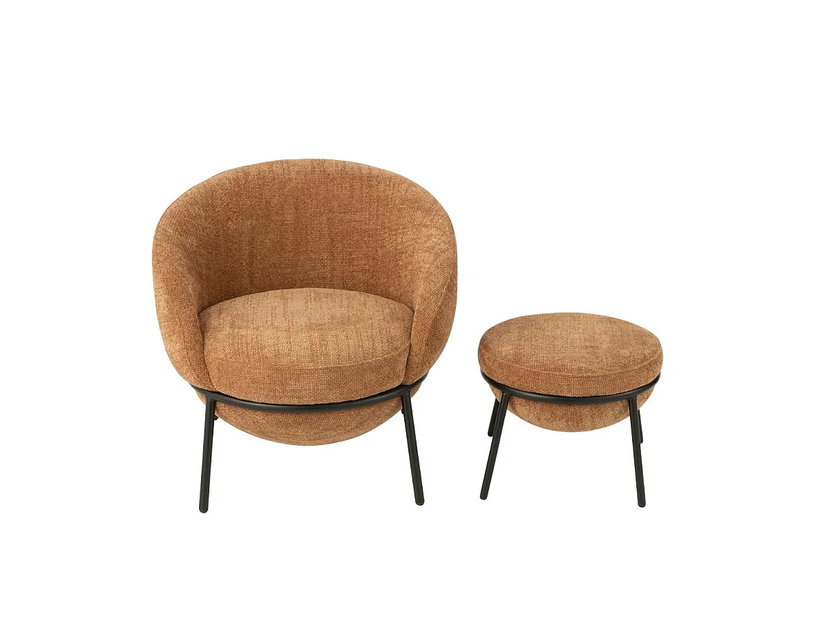 Fauteuil Design & Repose-Pieds "Elwood" 75cm Terracotta