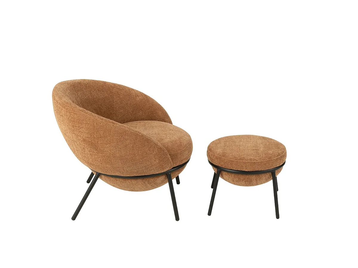 Fauteuil Design & Repose-Pieds "Elwood" 75cm Terracotta