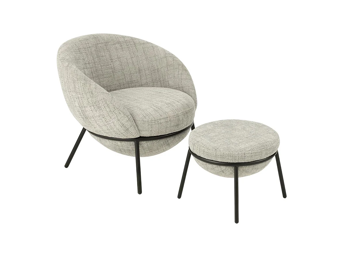 Fauteuil Design & Repose-Pieds "Elwood" 75cm Gris
