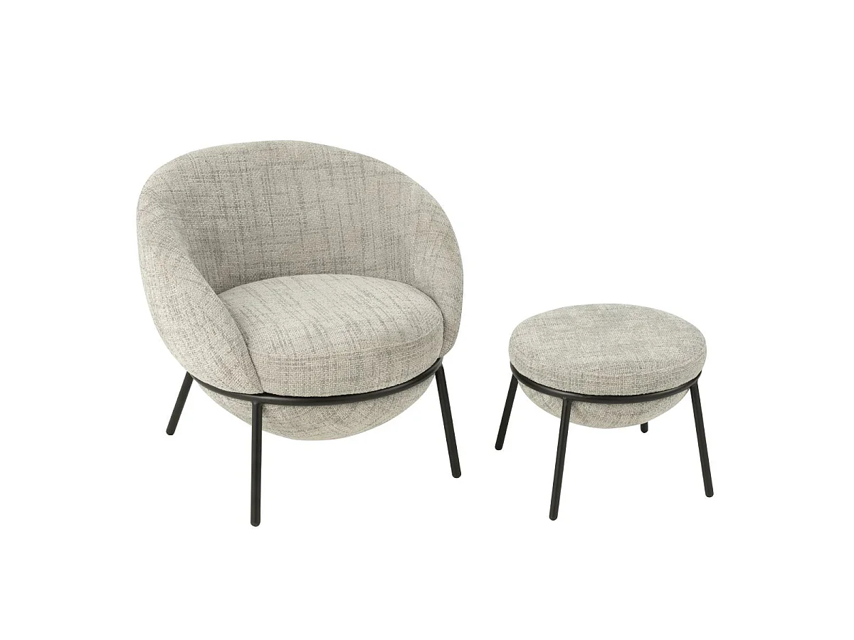 Fauteuil Design & Repose-Pieds "Elwood" 75cm Gris