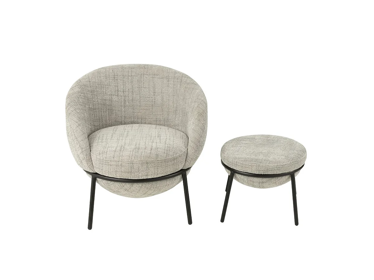 Fauteuil Design & Repose-Pieds "Elwood" 75cm Gris
