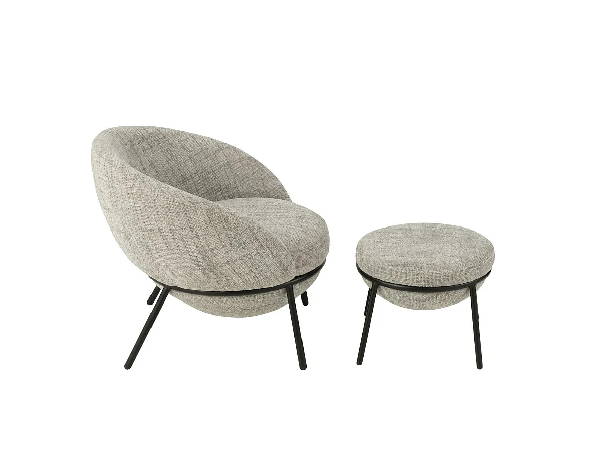 Fauteuil Design & Repose-Pieds "Elwood" 75cm Gris