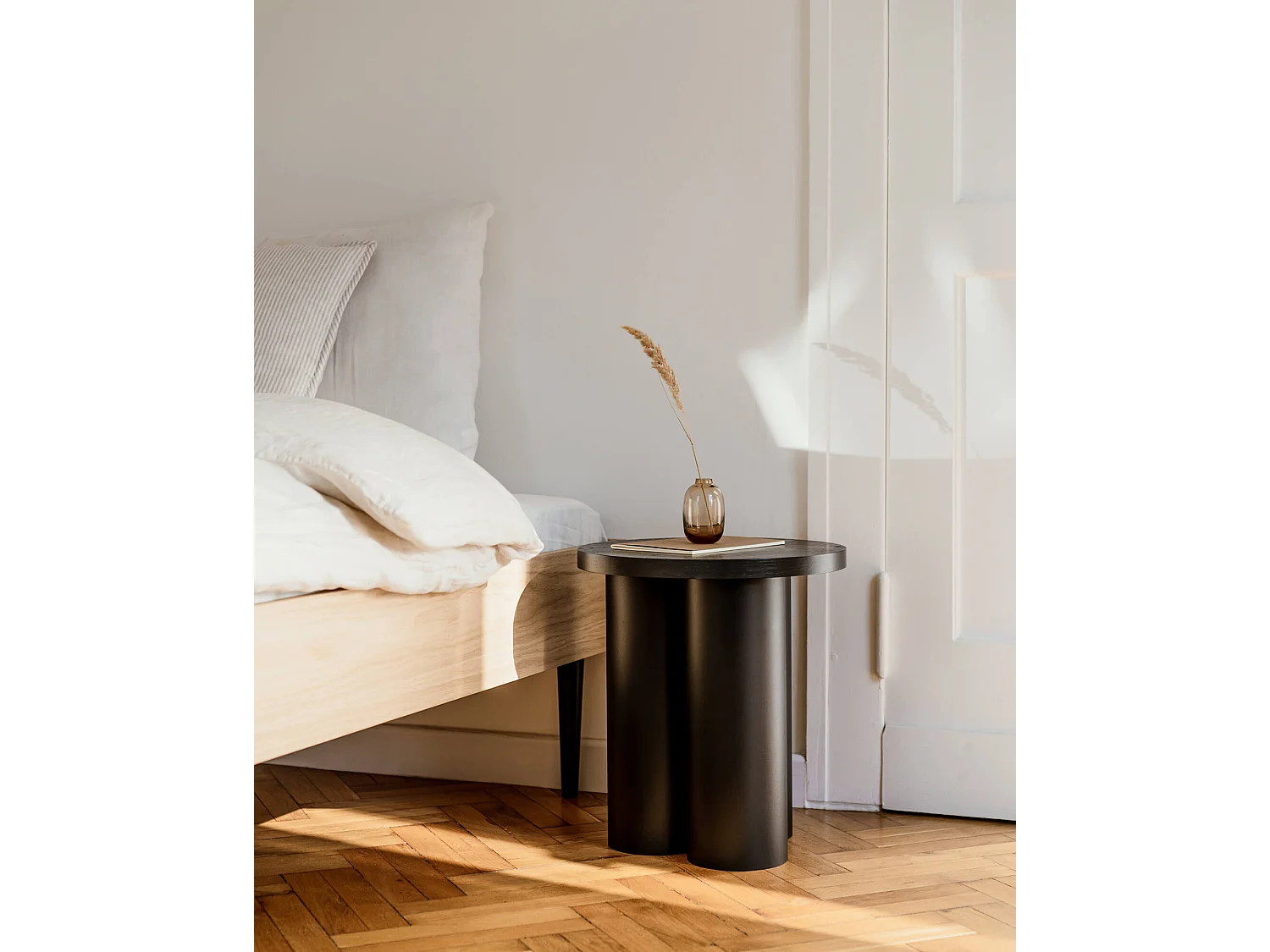 Tabouret Oly - placage bois et acier, noir, 38 x 42,50 cm