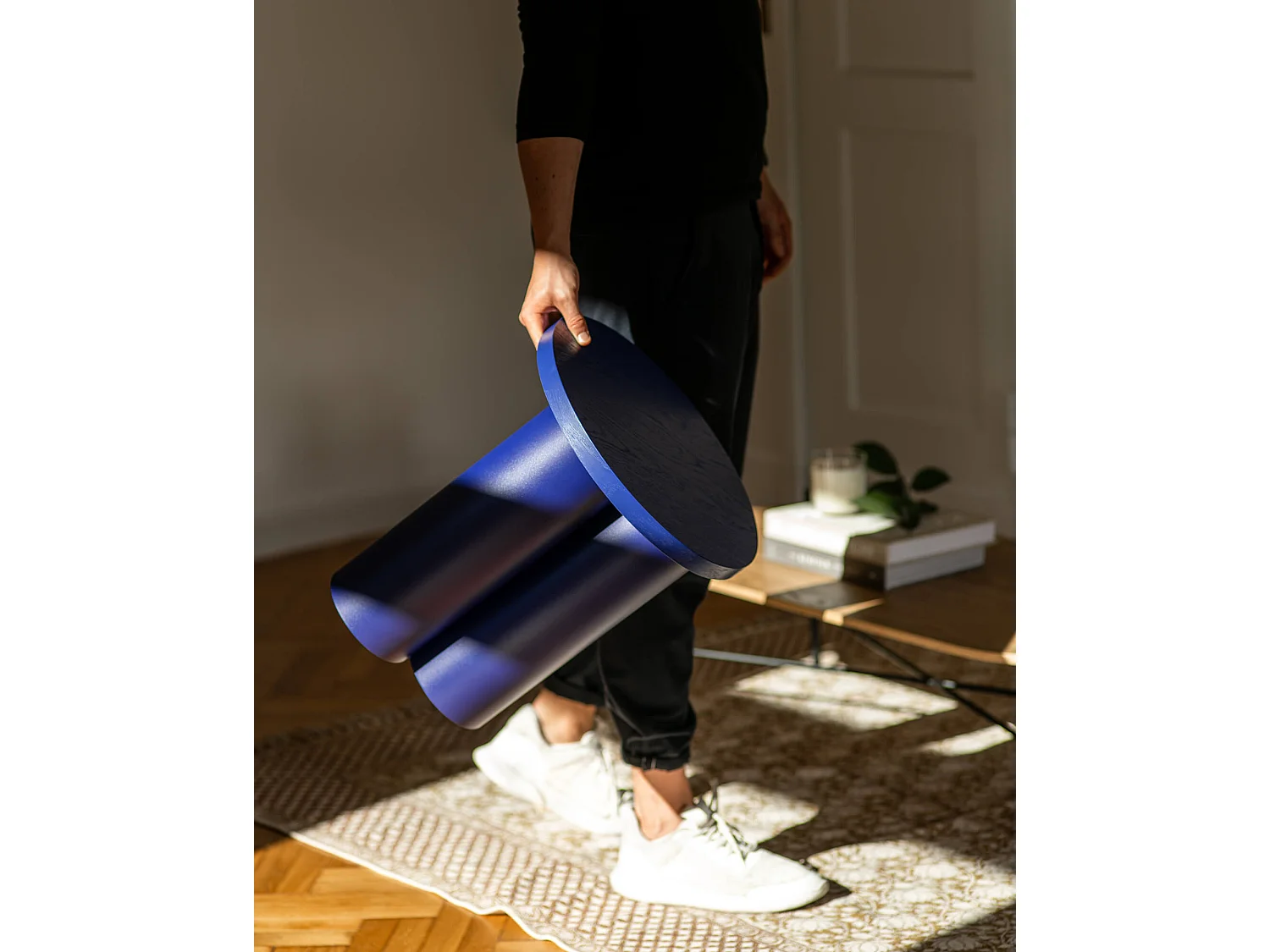 Tabouret Oly - placage bois et acier, noir, 38 x 42,50 cm