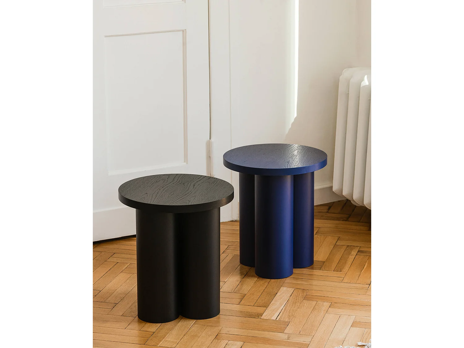 Tabouret Oly - placage bois et acier, noir, 38 x 42,50 cm