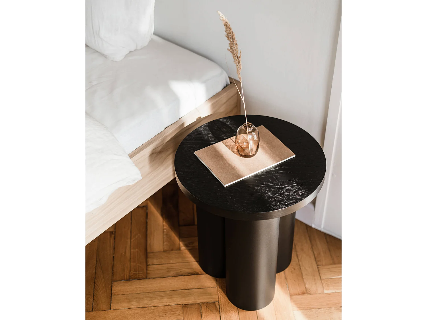 Tabouret Oly - placage bois et acier, noir, 38 x 42,50 cm