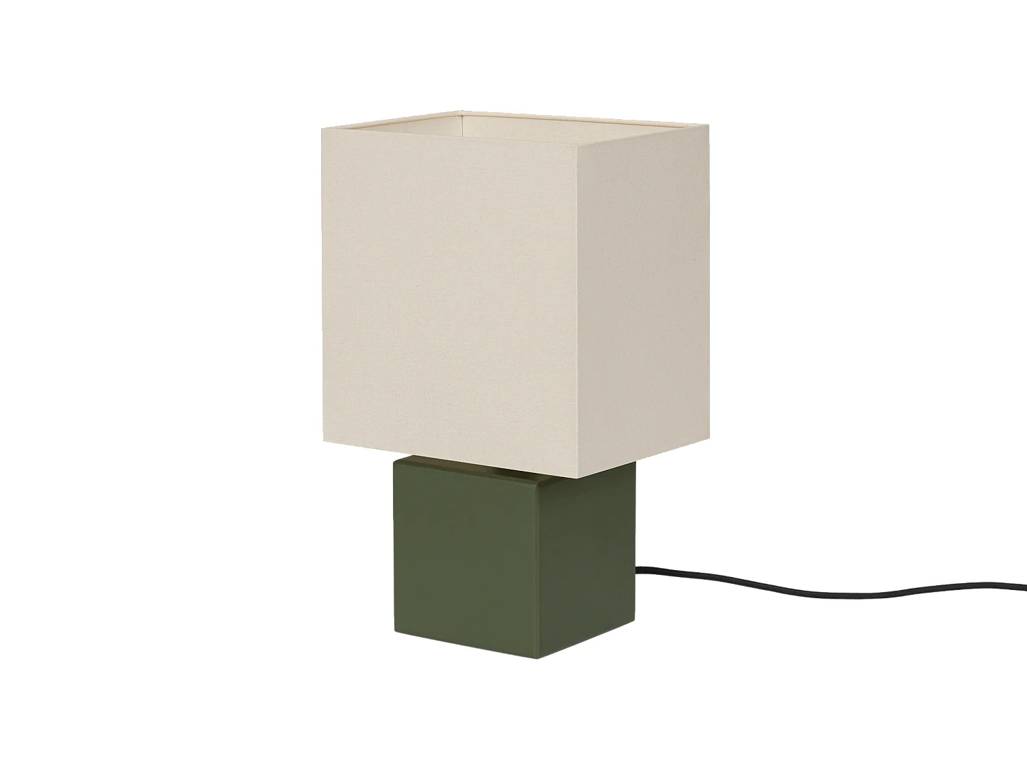 noo.ma Tischlampe aus Holz mit grünem Stoffschirm, geometrisches, minimalistisches Design
