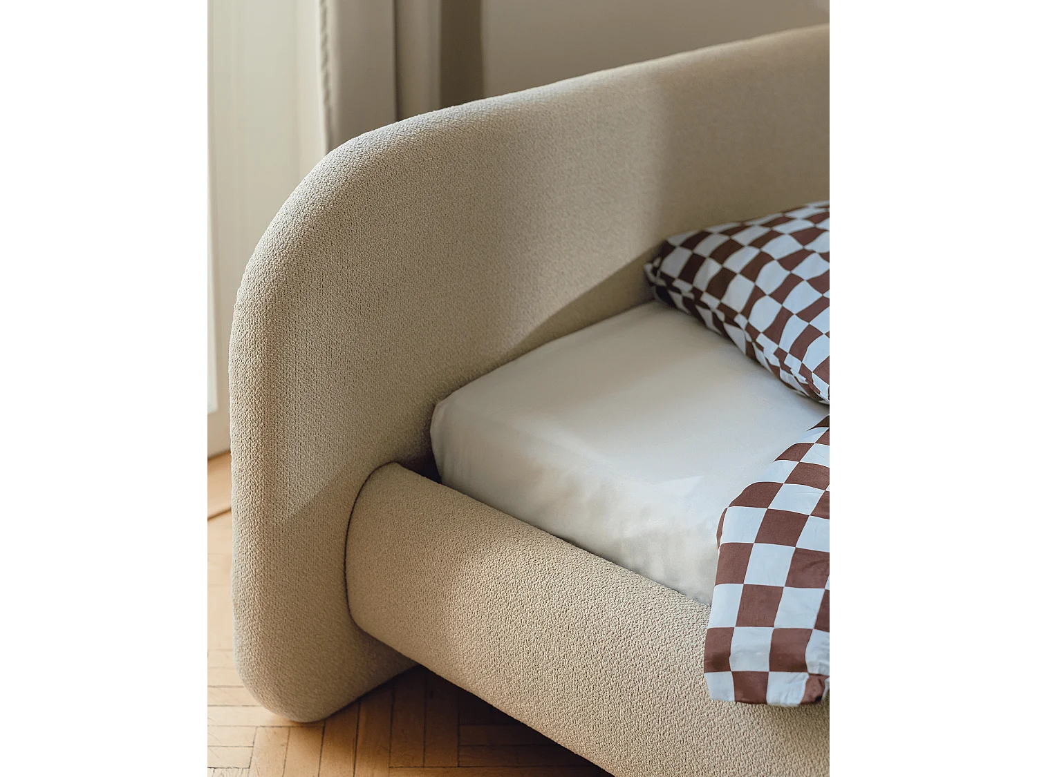 noo.ma gestoffeerd bouclé bed beige - met opbergruimte, 221x90 cm