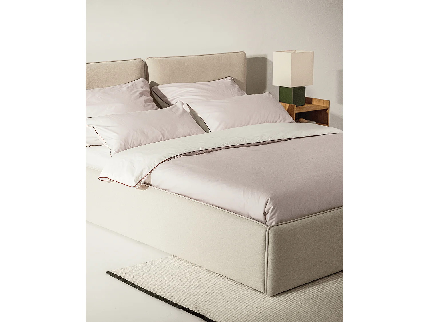 noo.ma Polsterbett Melu Beige, 217 x 95 cm, mit integriertem Stauraum