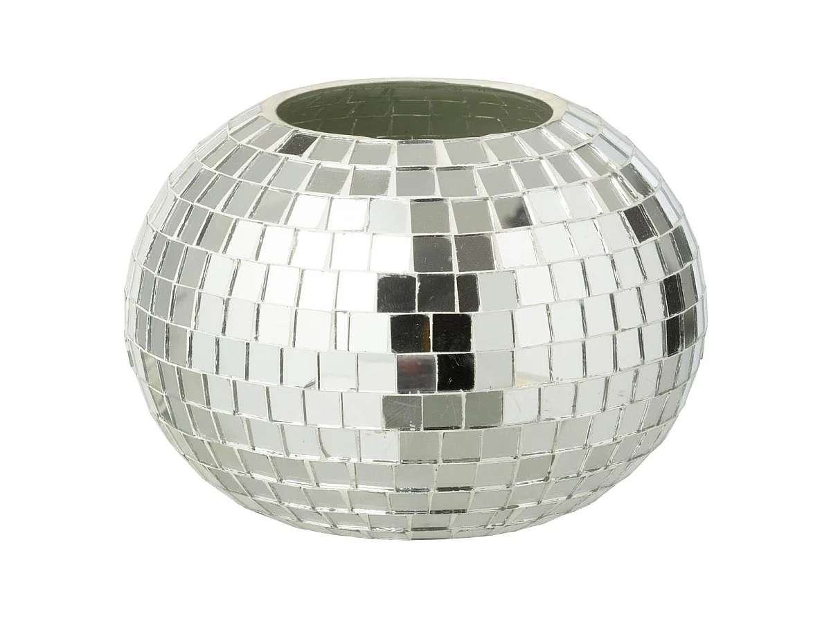 Photophore Mosaïque en Verre "Disco" 16cm Argent