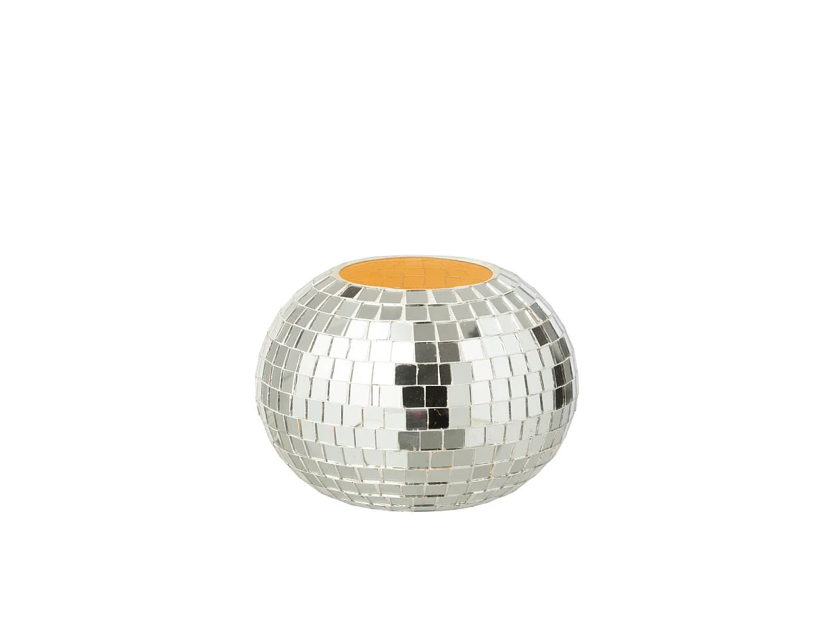 Photophore Mosaïque en Verre "Disco" 16cm Argent