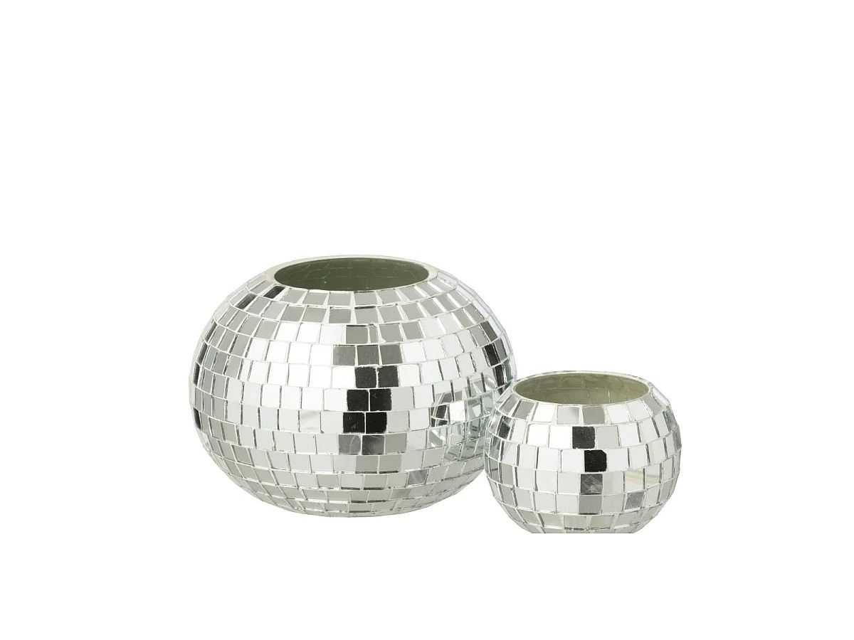 Photophore Mosaïque en Verre "Disco" 16cm Argent