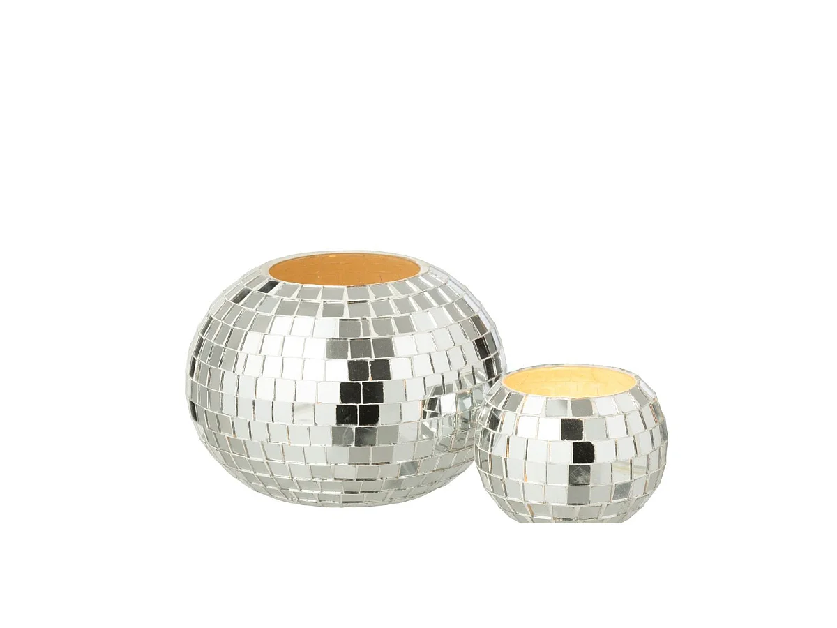 Photophore Mosaïque en Verre "Disco" 16cm Argent
