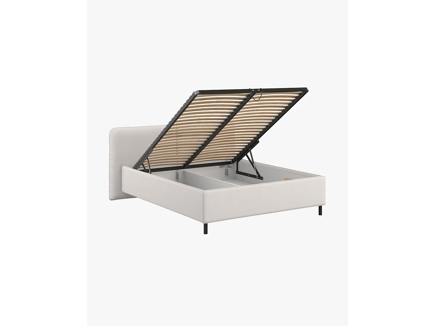Lit rembourré Melu, 200 x 160 cm, rangement pneumatique, finition tissu