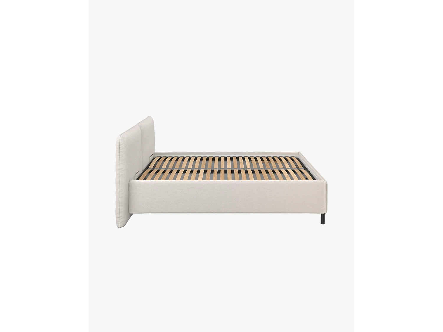 Lit rembourré Melu, 200 x 160 cm, rangement pneumatique, finition tissu
