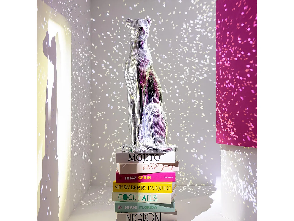 Statue Déco Léopard "Disco" 62cm Argent