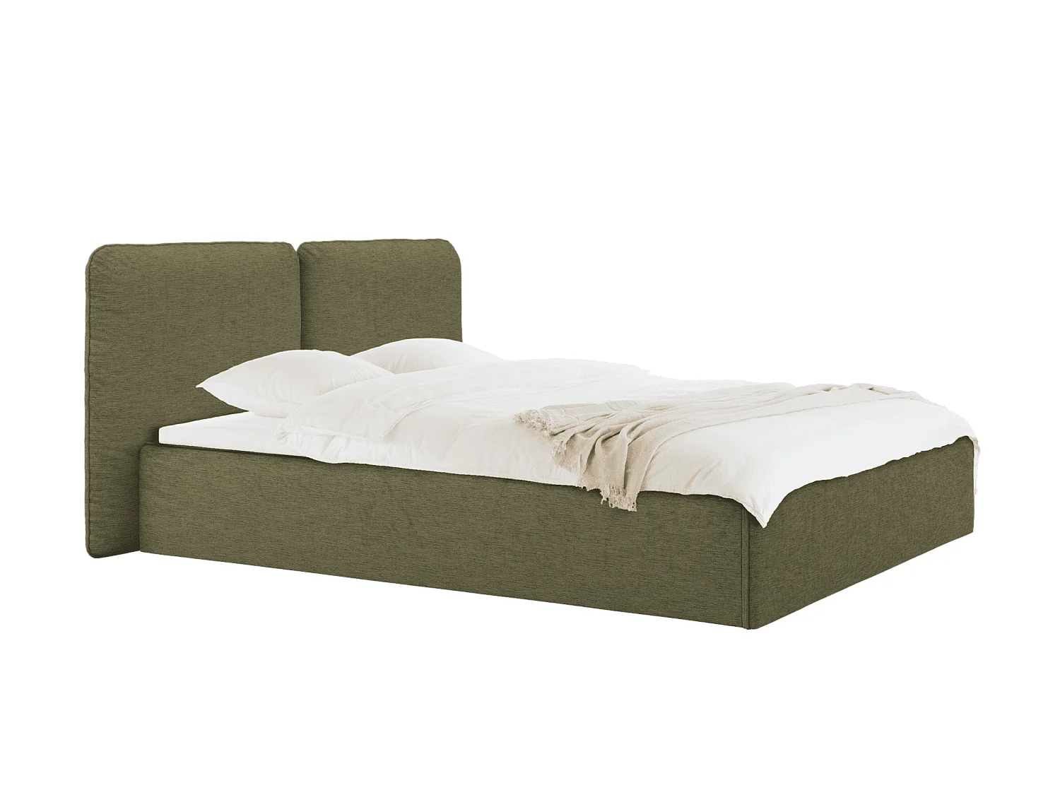 Lit rembourré Melu noo.ma - silhouette arrondie, rangement optionnel avec levage pneumatique