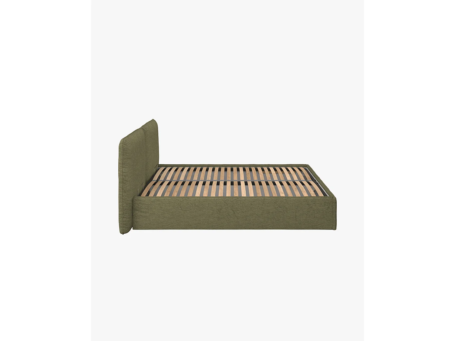 Lit rembourré Melu noo.ma - silhouette arrondie, rangement optionnel avec levage pneumatique