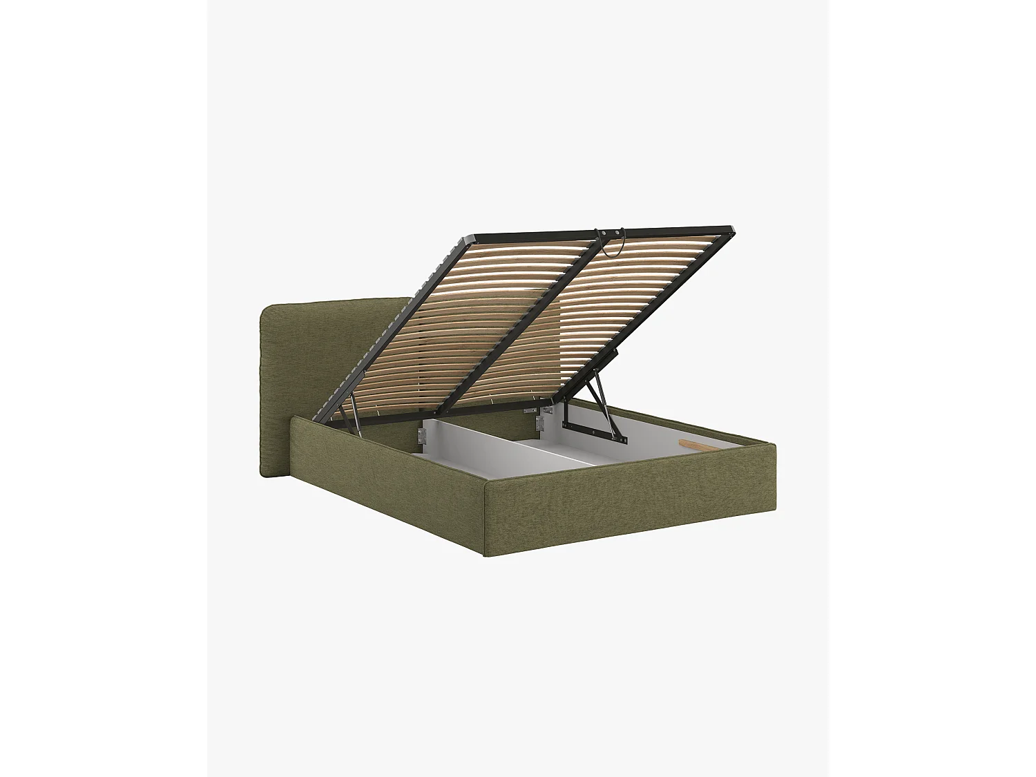 Lit rembourré Melu noo.ma - silhouette arrondie, rangement optionnel avec levage pneumatique