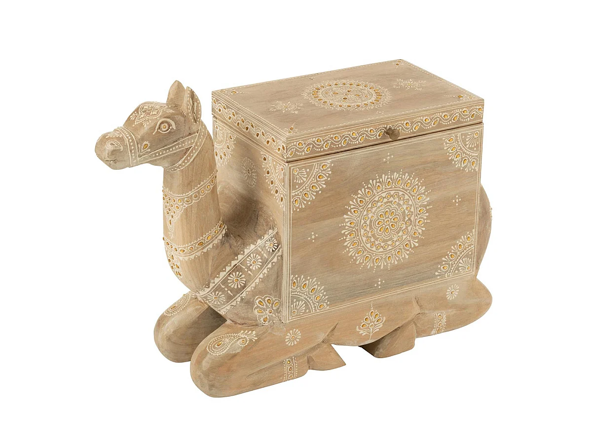 Coffre Chameau en Bois "Perle du Sahara" 69cm Naturel