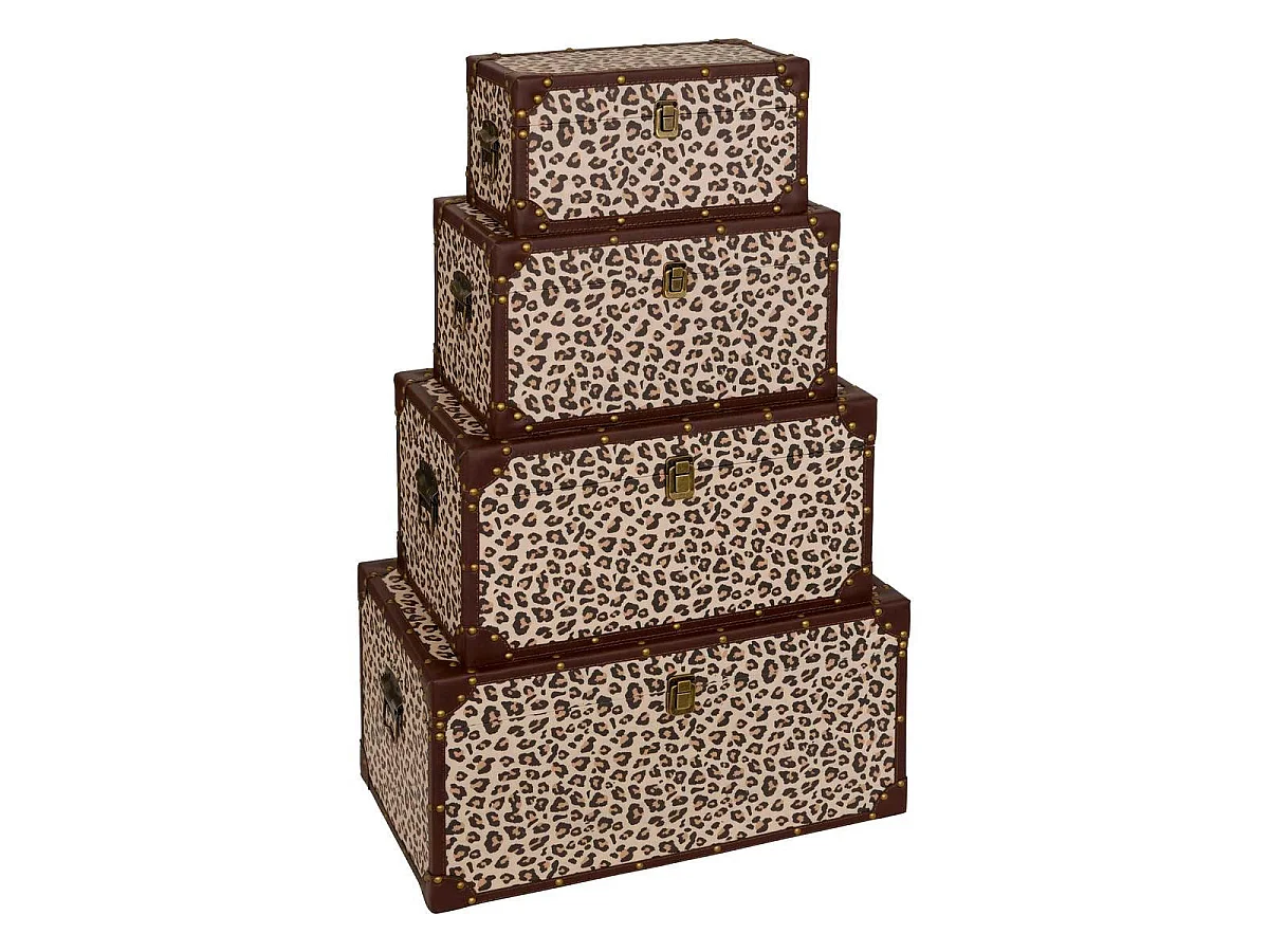 Lot de 4 Malles de Rangement Léopard "Telna" 56cm Marron