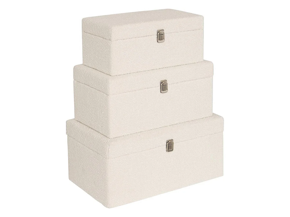 Lot de 3 Malles de Rangement Bouclette "Carlie" 54cm Blanc