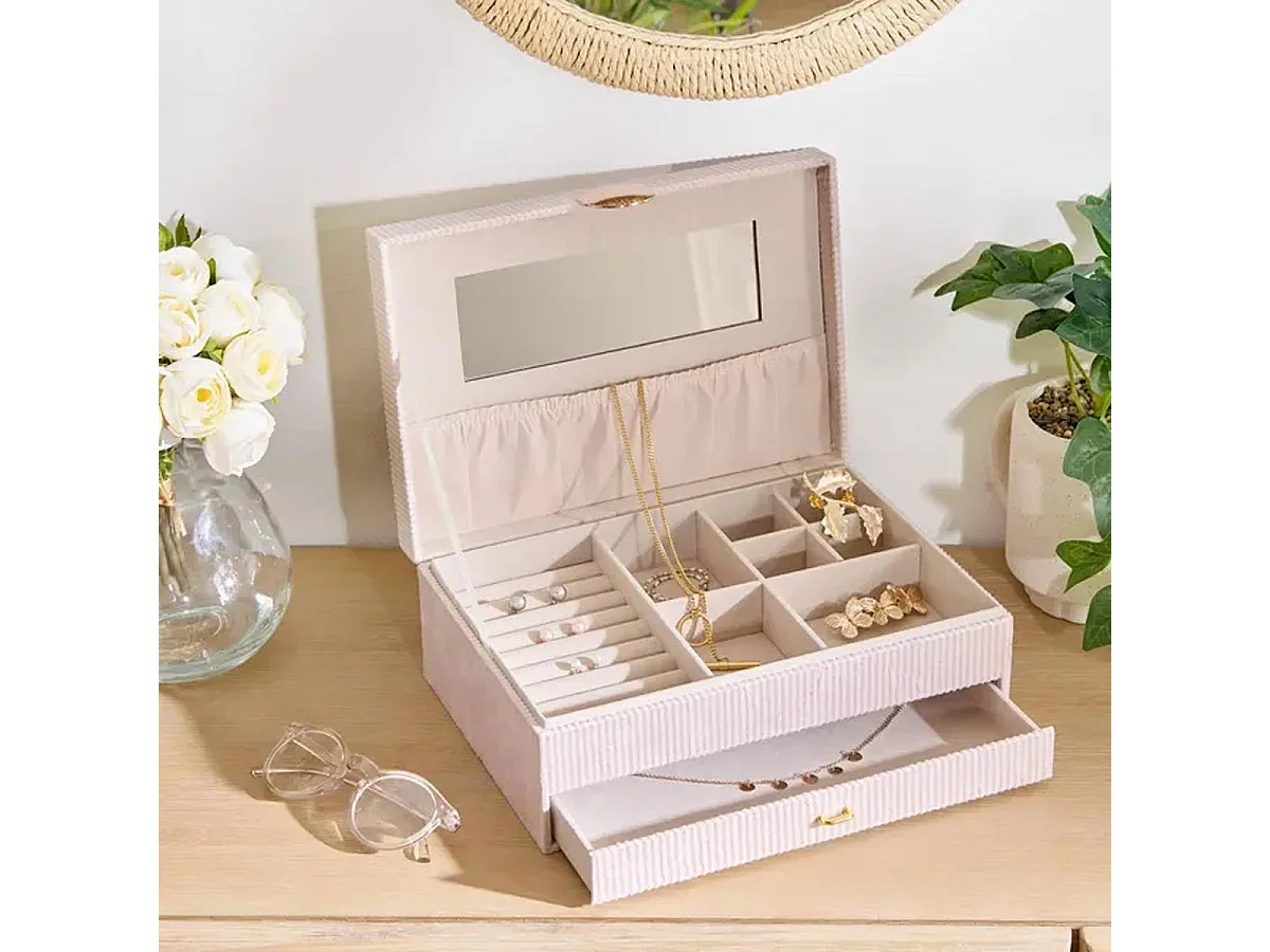 Boîte à Bijoux en Velours "Enya" 27cm Beige