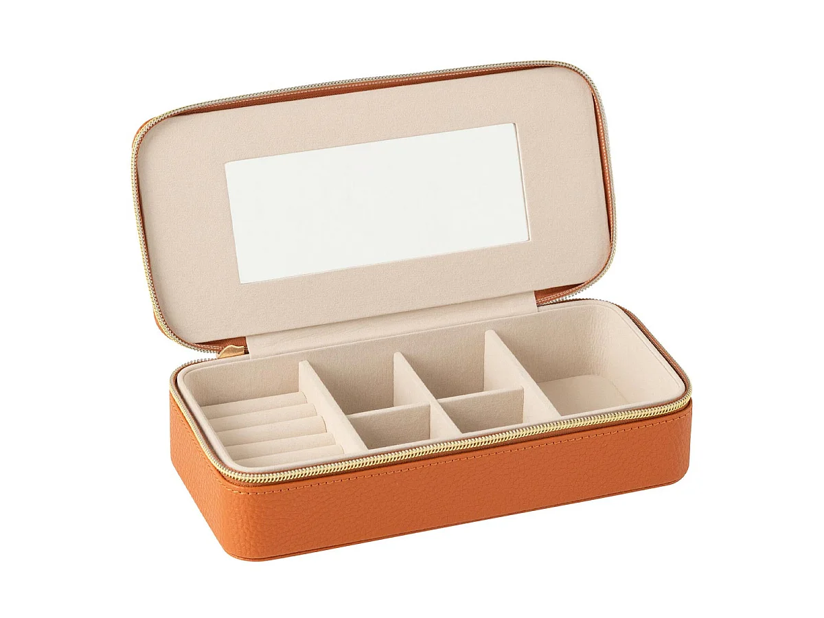Boîte à Bijoux Avec Miroir "Ericka" 24cm Cognac