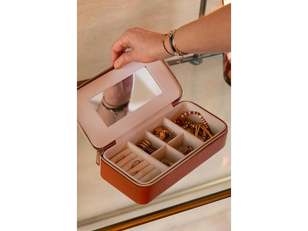 Boîte à Bijoux Avec Miroir "Ericka" 24cm Cognac