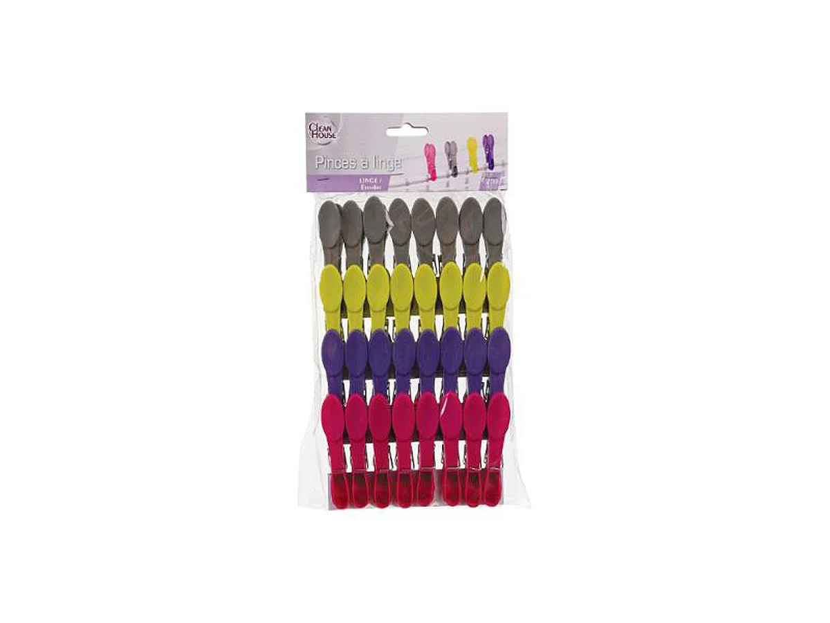 Lot de 32 Pinces à Linge "Arrondies" 8cm Multicolore