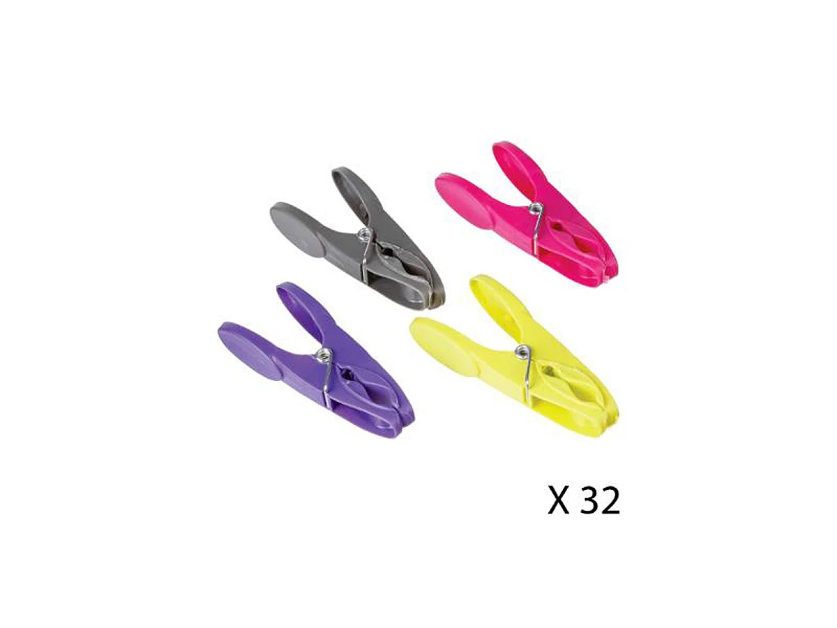 Lot de 32 Pinces à Linge "Arrondies" 8cm Multicolore