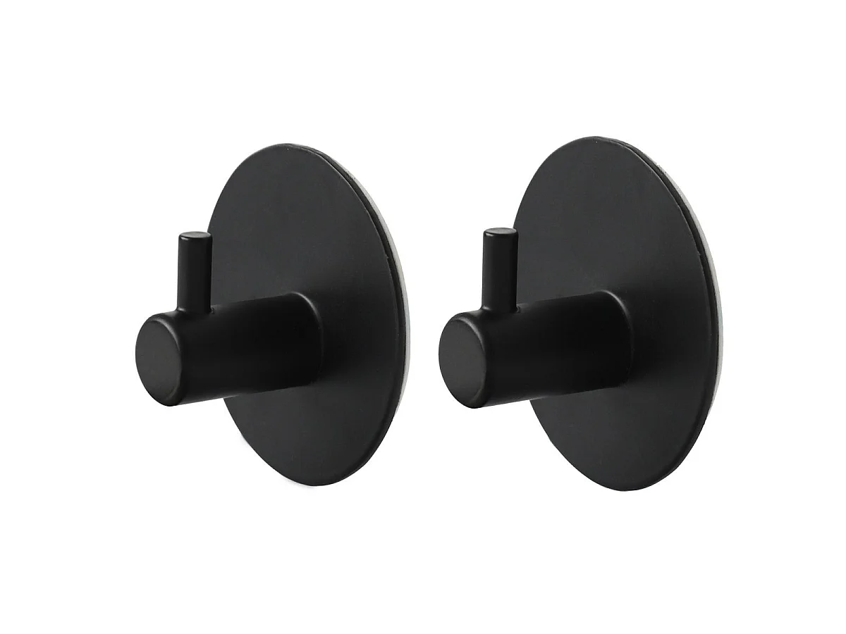 Lot de 2 Patères Adhésives Rondes "Fixeo" 5cm Noir
