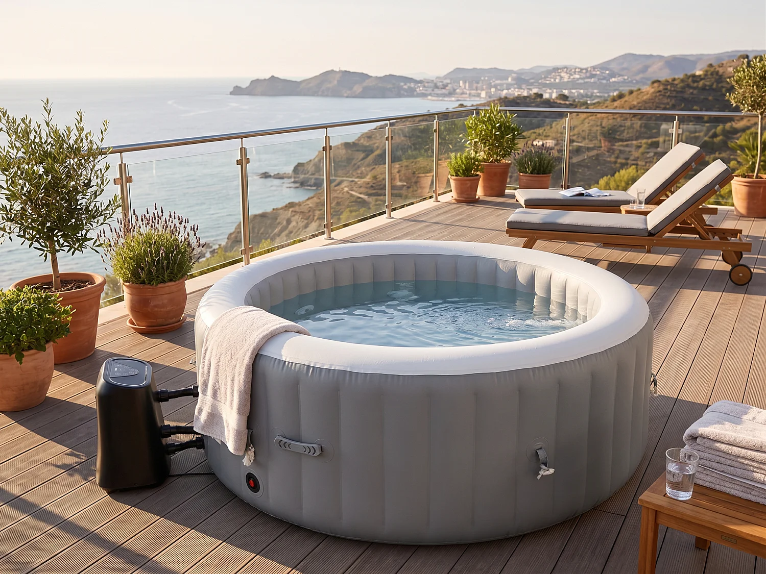 Spa gonflable 4 places - Forme ronde - SUNSHINE - Filtre et bâche inclus - Gris