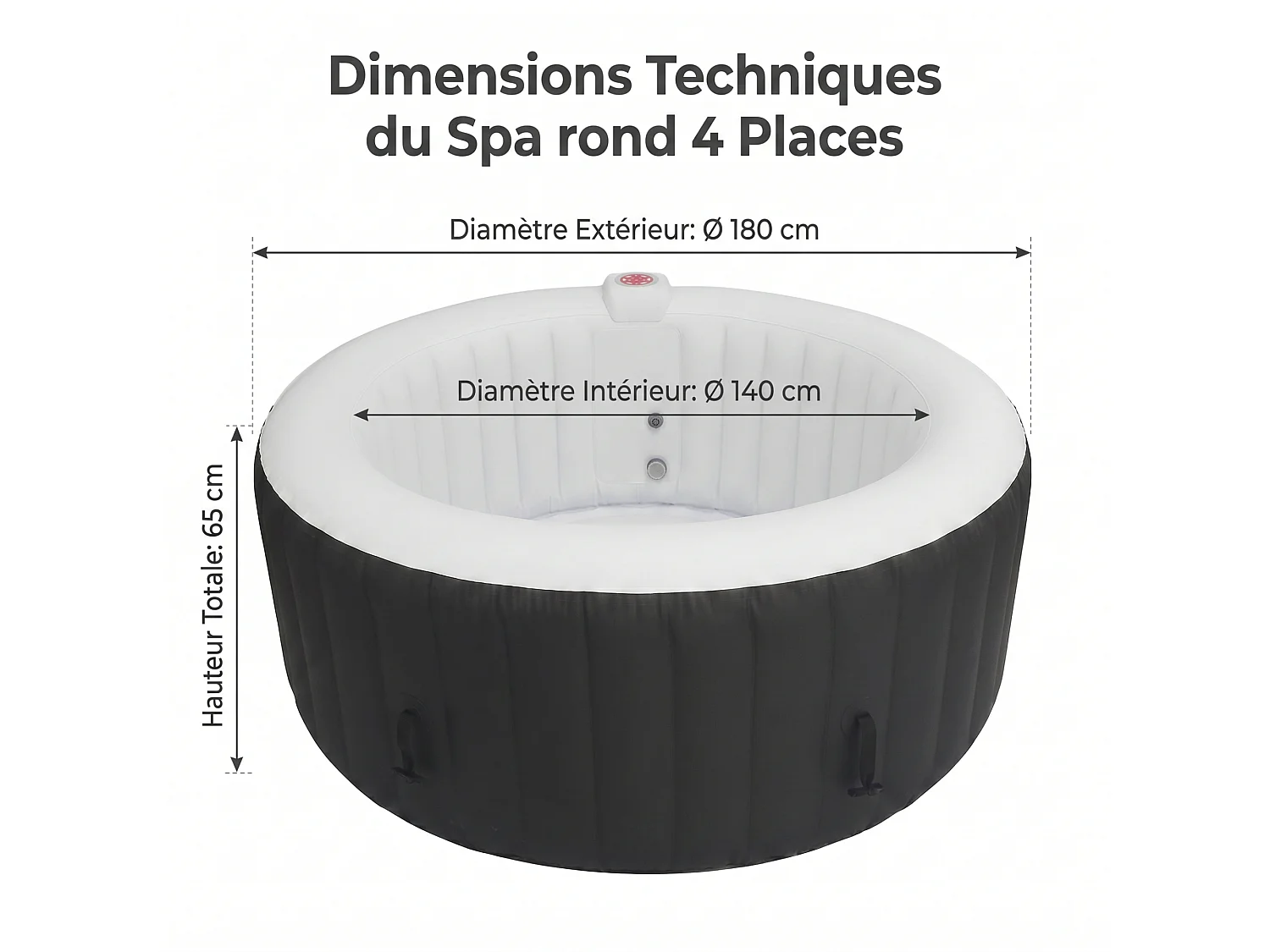 Spa gonflable 4 places - Forme ronde - SUNSHINE - Filtre et bâche inclus - Gris