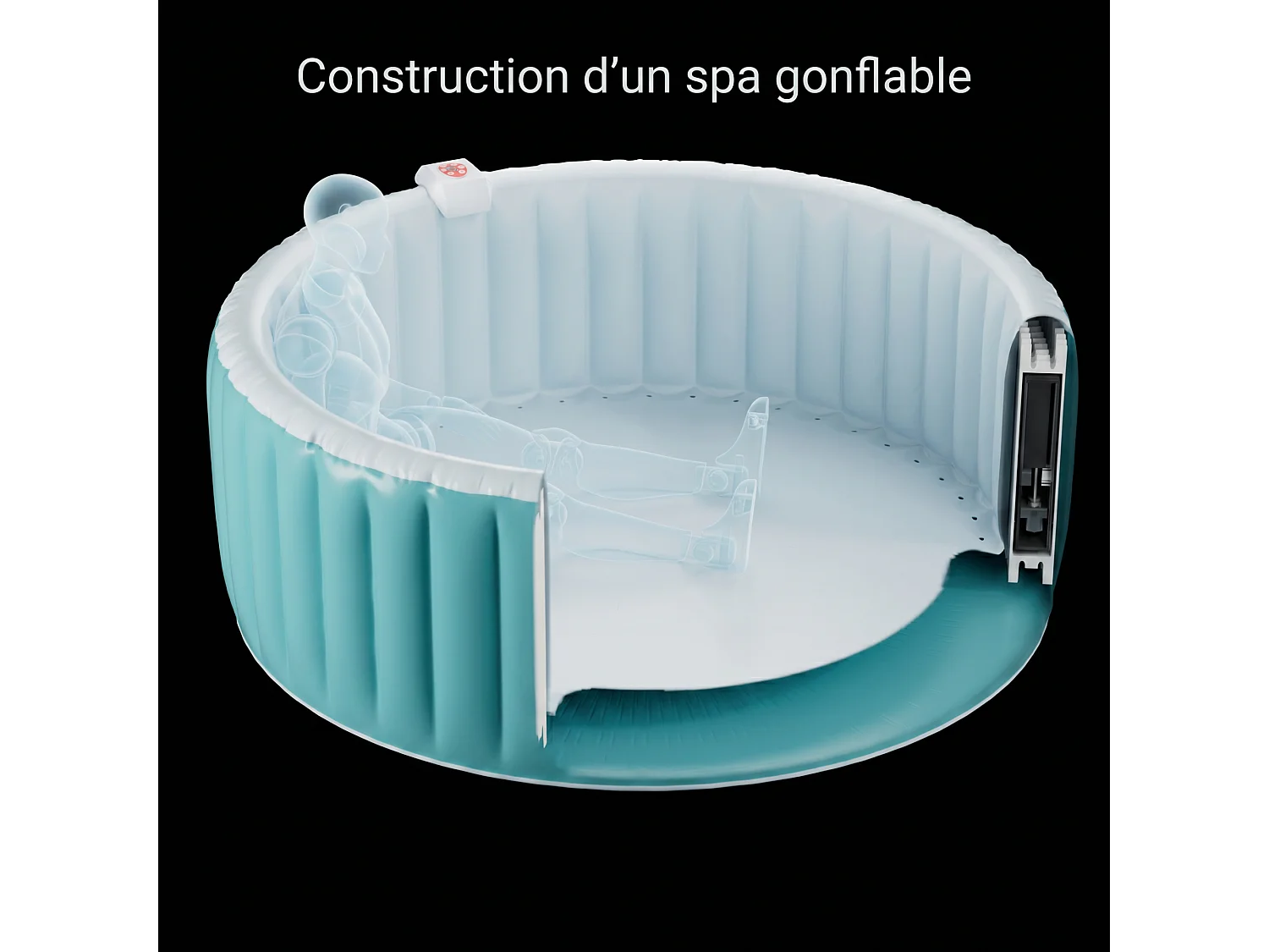 Spa gonflable 4 places - Forme ronde - SUNSHINE - Filtre et bâche inclus - Gris