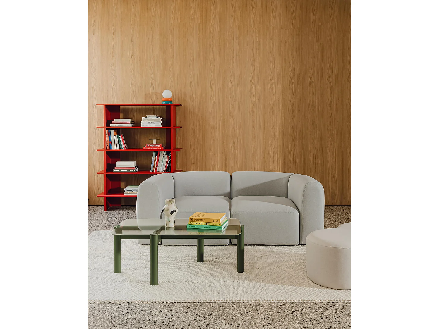 Table basse Kob - verre trempé texturé et pieds chêne massif, design minimaliste