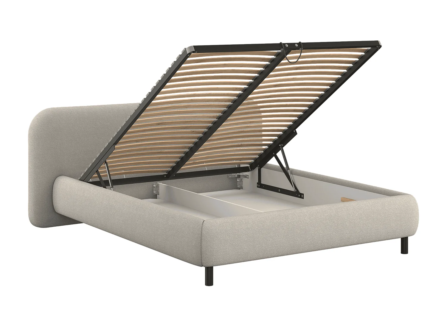 noo.ma gestoffeerd bouclé bed beige - met opbergruimte, 221x90 cm