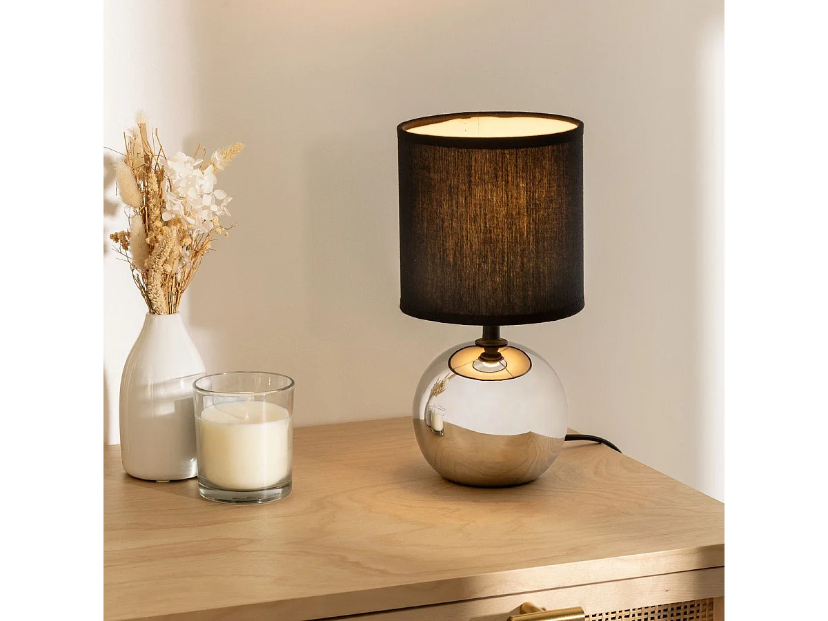Lampe à Poser Céramique "Boule" 25cm Argent