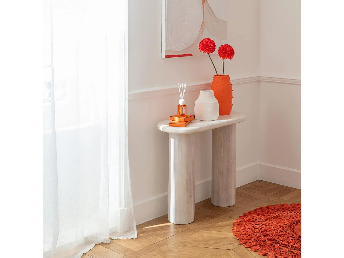 Console Ovale en Marbre "Noor" 91cm Blanc Cassé