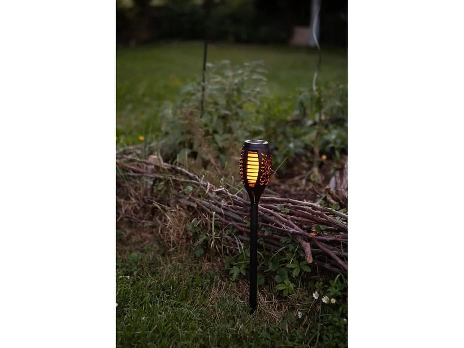 Torche solaire en résine 12 LED ambrée vacillantes Ø 7,3 cm 47 cm - GALIX