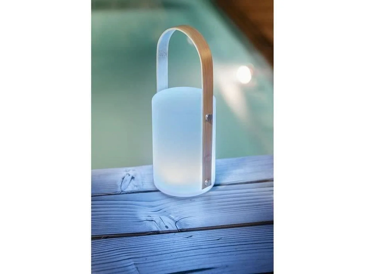 Lanterna portatile ricaricabile tramite USB GALIX Bambù/Plastica 4 LED WRGB 1500mAh Bianco