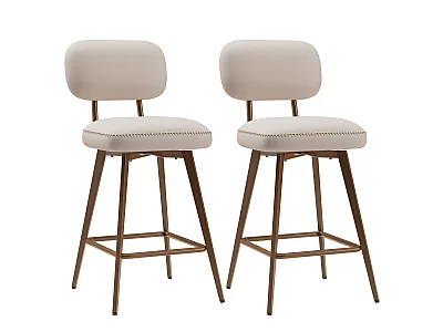 Lot de 2 tabourets de bar pivotants en simili cuir PU, avec dossier bas et pieds en métal, Beige