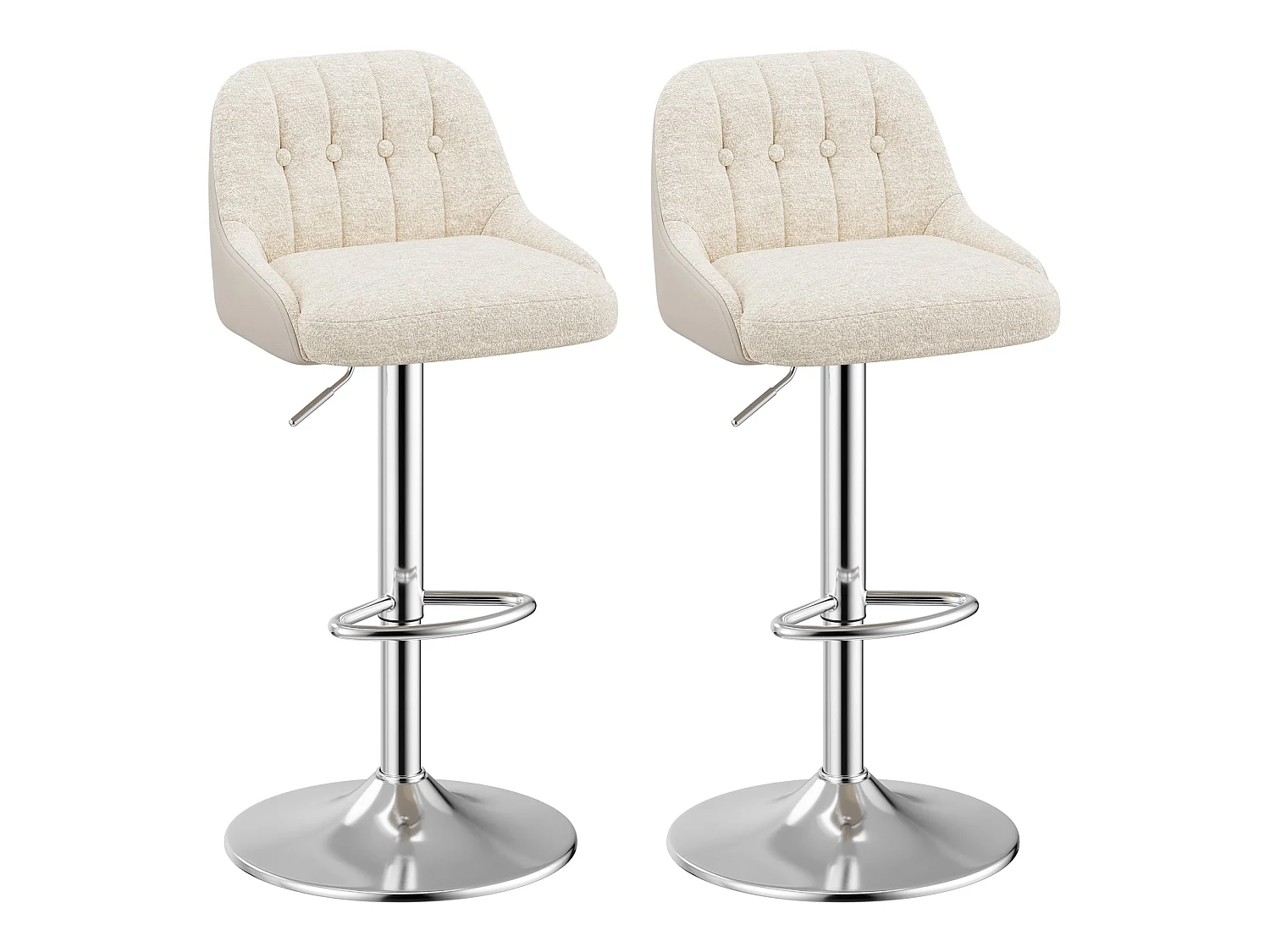 Lot von 2 drehbaren Barhockern, verstellbaren Barstühlen aus gepolsterter Stoff, mit gepolsterter Rückenlehne, Beige