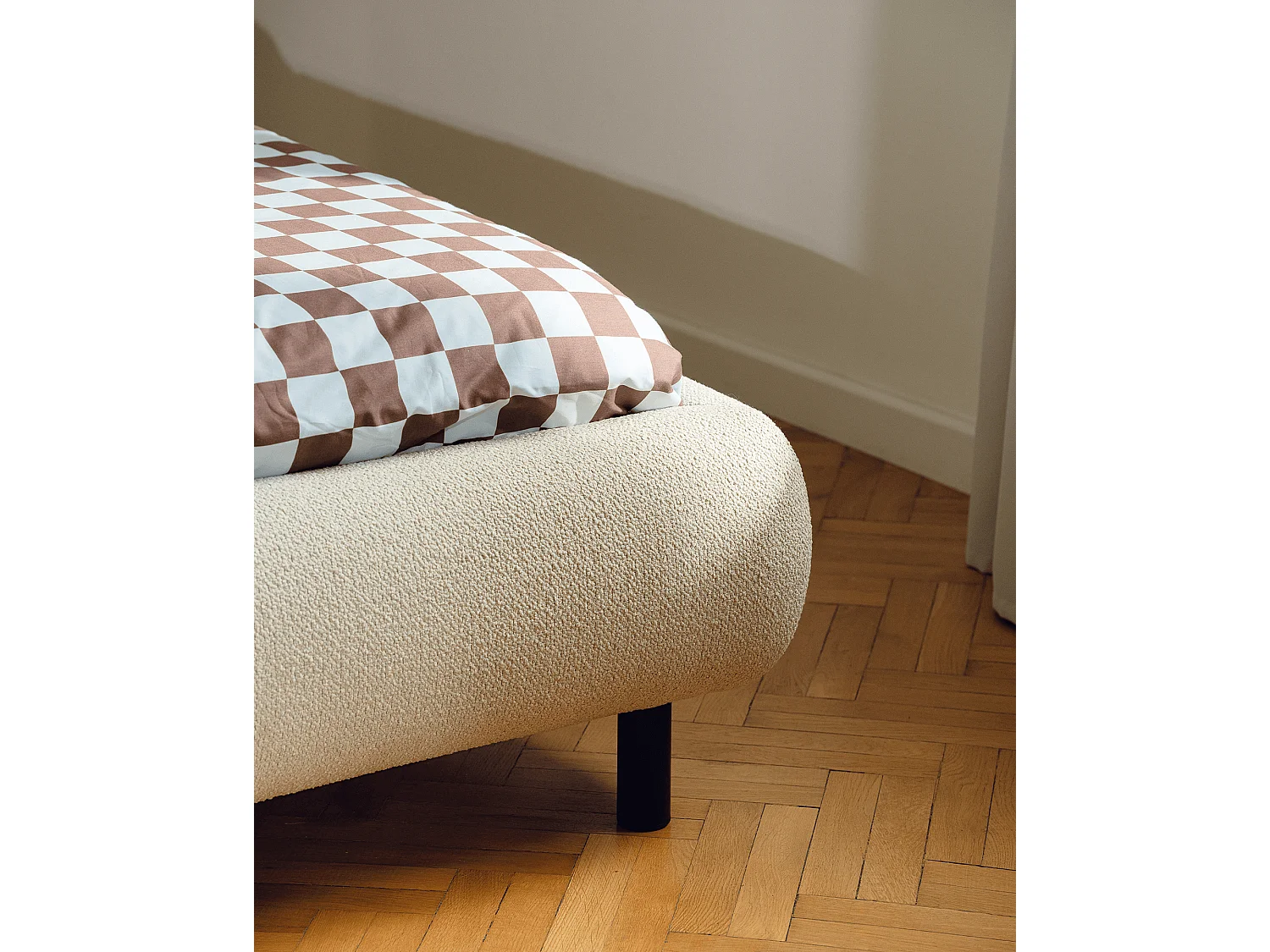 noo.ma gestoffeerd bouclé bed beige - met opbergruimte, 221x90 cm