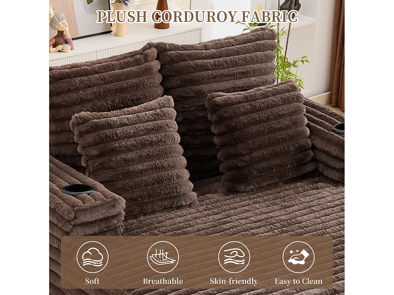 Chaise longue en fausse fourrure duveteuse façon nuage avec porte-gobelet, sans montage