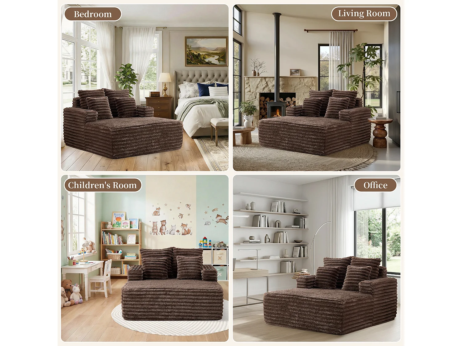 Chaise longue en fausse fourrure duveteuse façon nuage avec porte-gobelet, sans montage