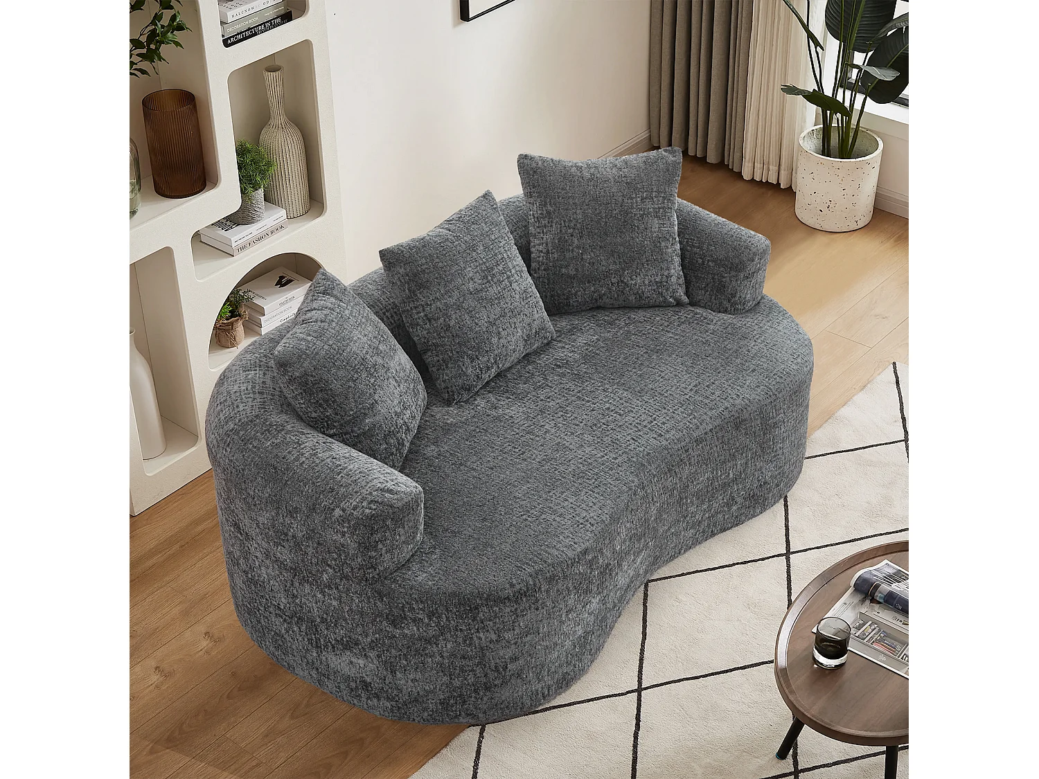 Canapé 2 places en chenille, petite causeuse avec 3 coussins, aucun assemblage requis