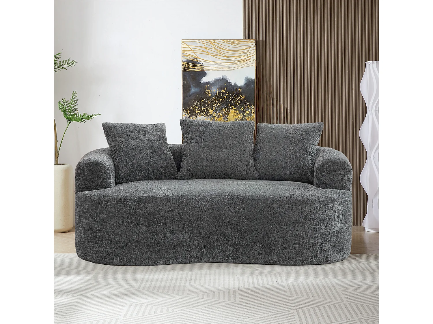 Canapé 2 places en chenille, petite causeuse avec 3 coussins, aucun assemblage requis