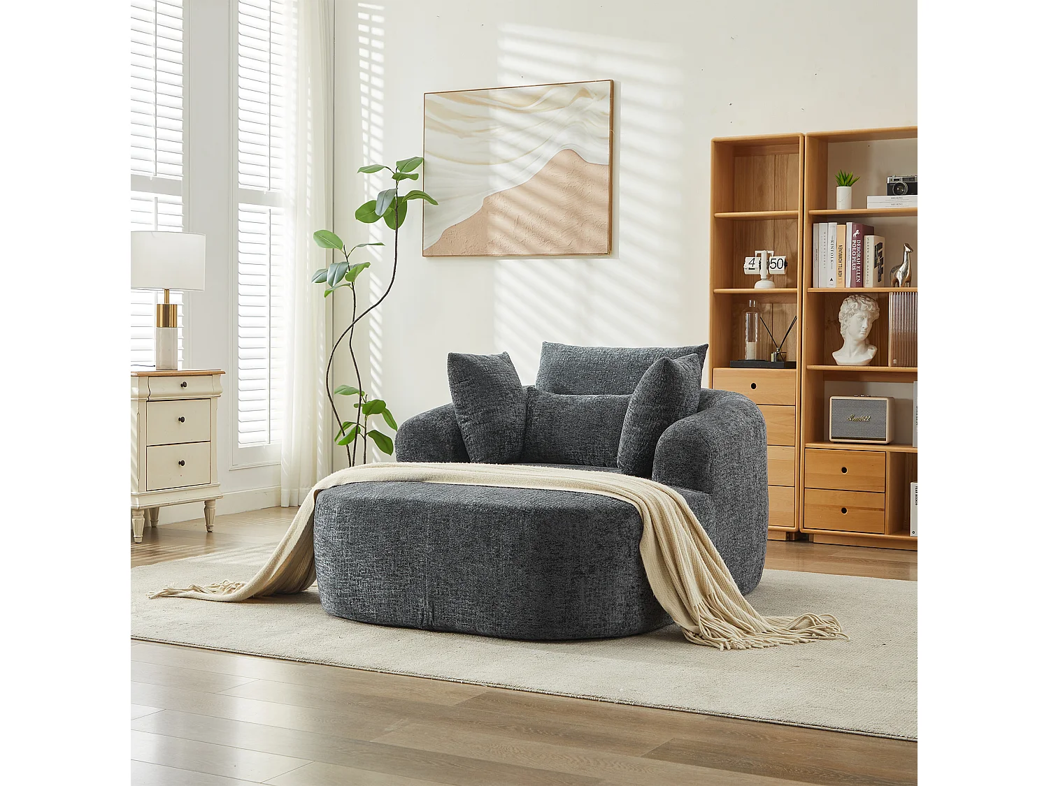 Fauteuil convertible en chaise longue d'intérieur en chenille, format surdimensionné, sans assemblage
