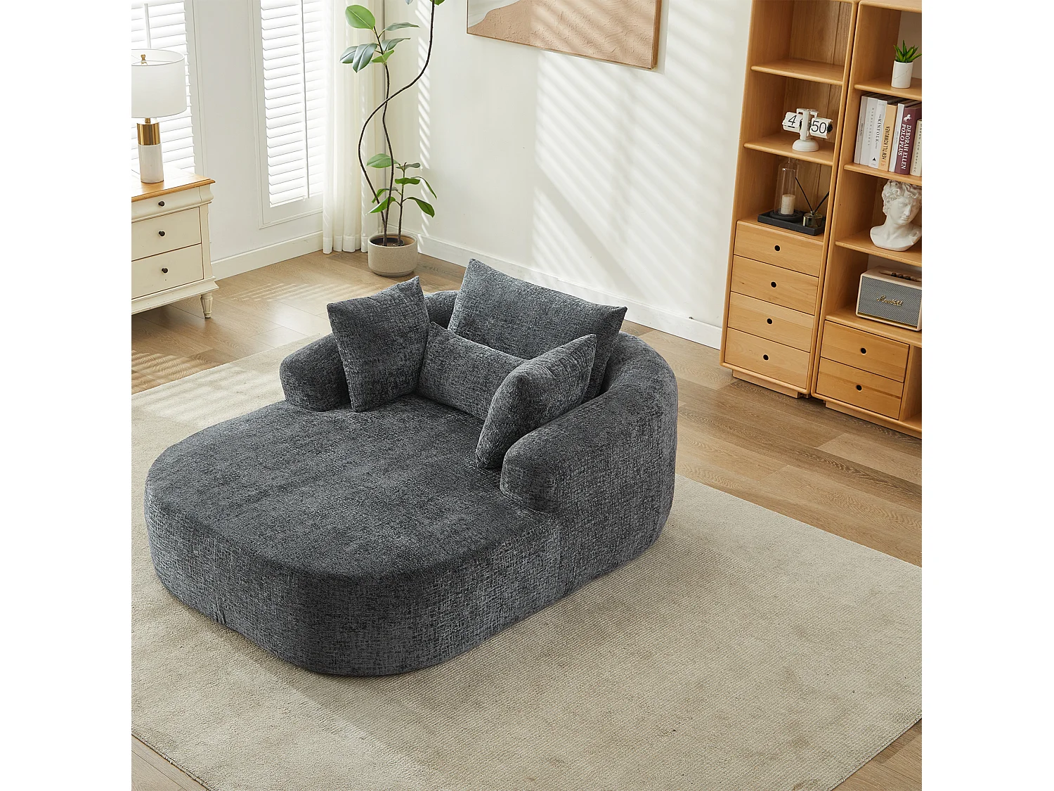 Fauteuil convertible en chaise longue d'intérieur en chenille, format surdimensionné, sans assemblage